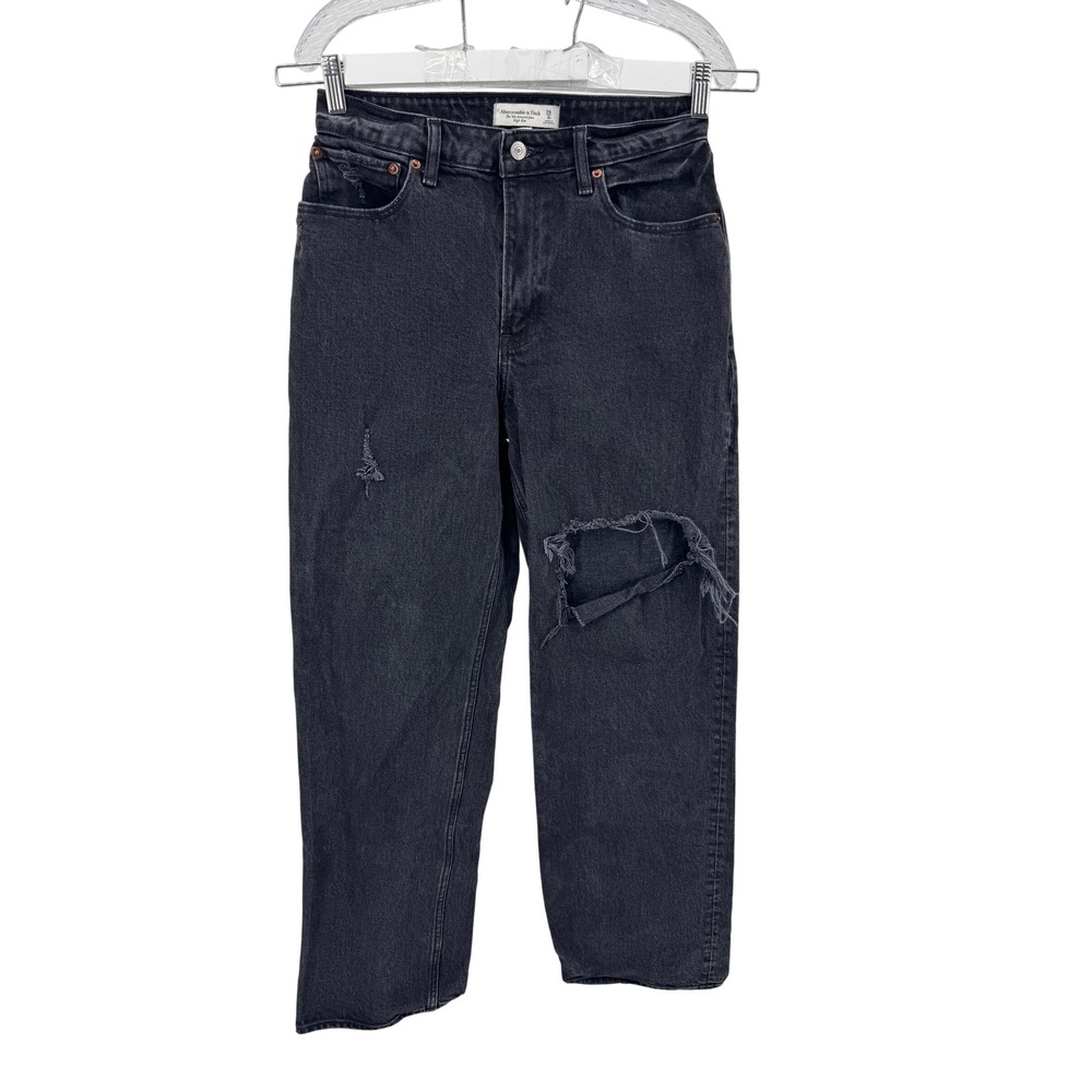Abercrombie & Fitch 90s Relaxed Jean Curve Love Womens 28/6R Black Distressed